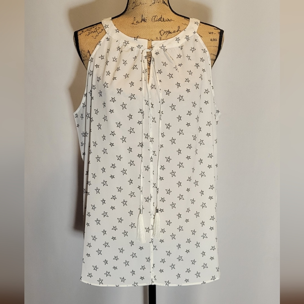 Rose + Olive Black & White Sleeveless Star Top | NWT! | Sz. XL